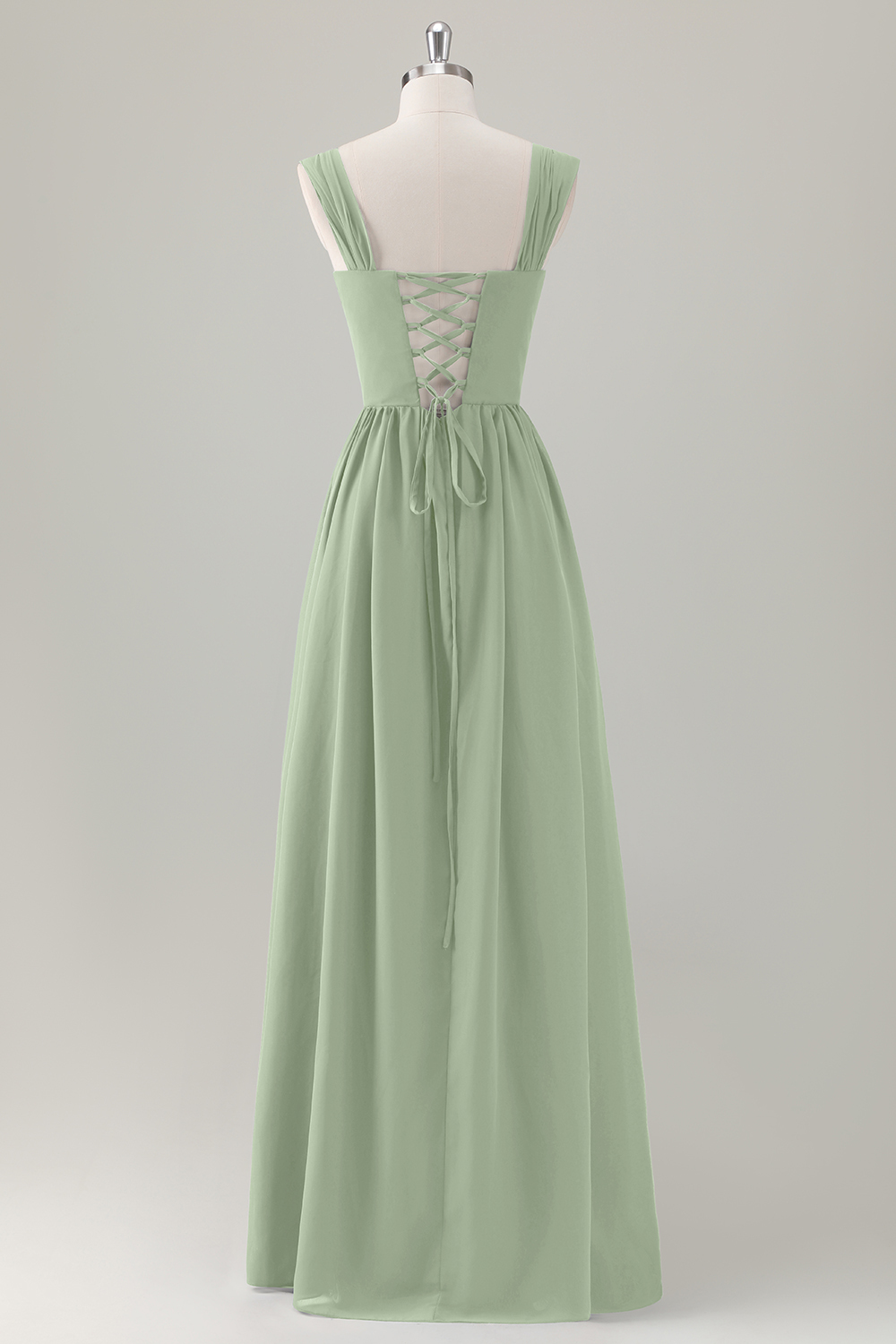 Dark Blue A-Line Square Neck Corset Long Bridesmaid Dress with Lace Up Back