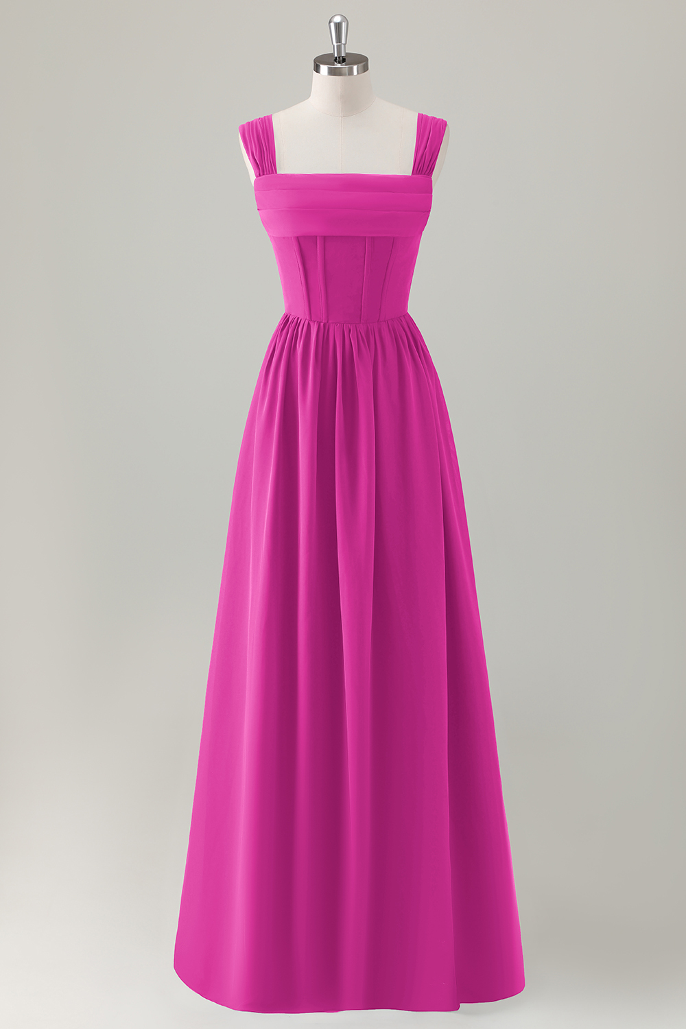 Leely Women Dark Blue Satin Bridesmaid Dress with Lace Up Back A-Line Square Neck Corset Long Wedding Guest Dress