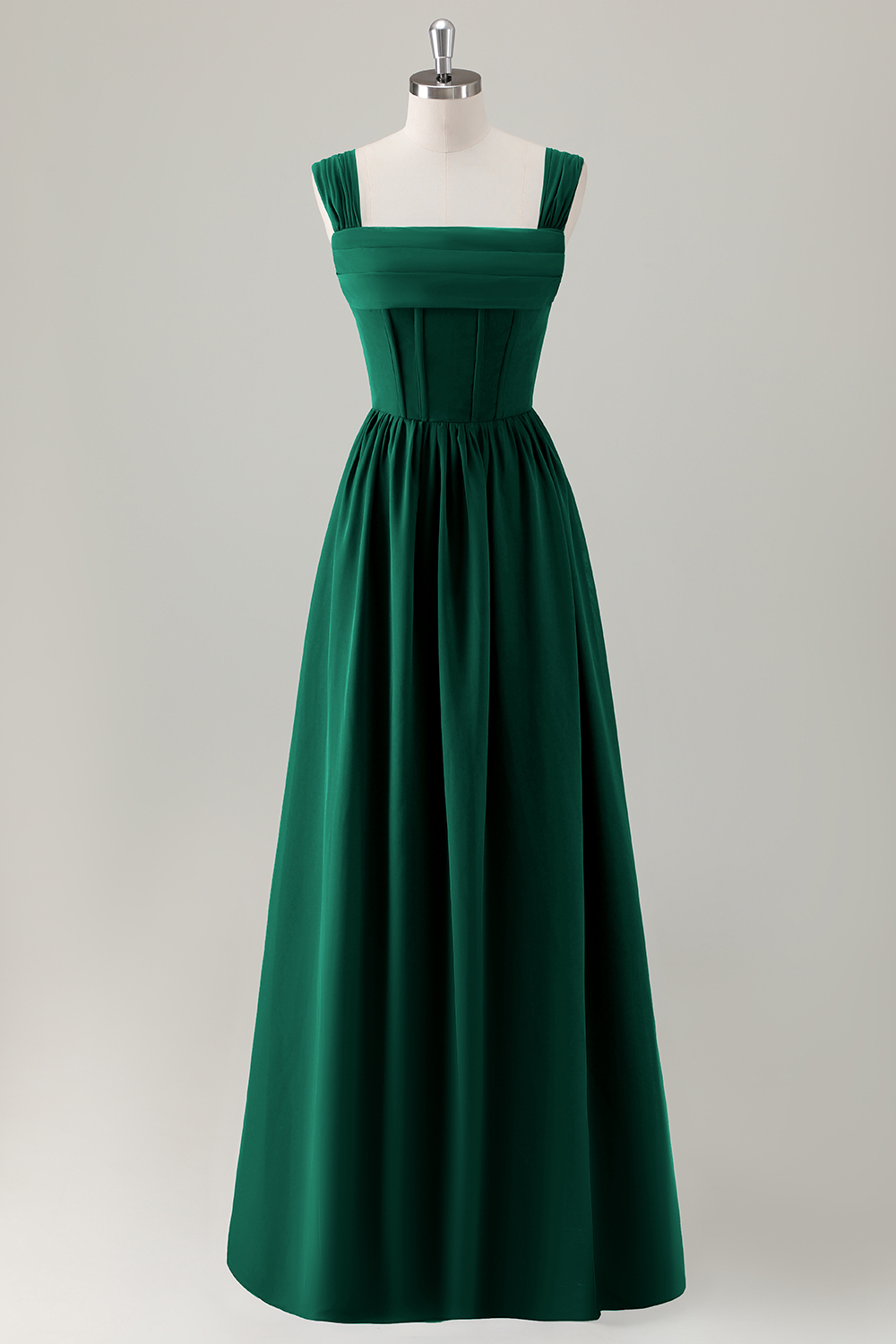 Dark Blue A-Line Square Neck Corset Long Bridesmaid Dress with Lace Up Back