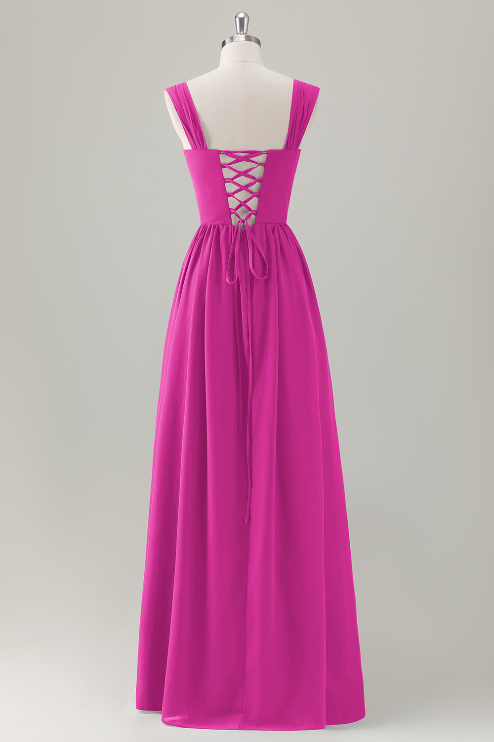 Dark Blue A-Line Square Neck Corset Long Bridesmaid Dress with Lace Up Back