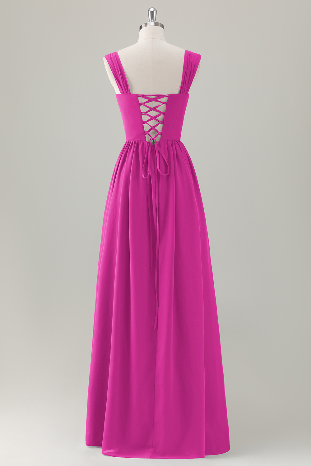 Dark Blue A-Line Square Neck Corset Long Bridesmaid Dress with Lace Up Back