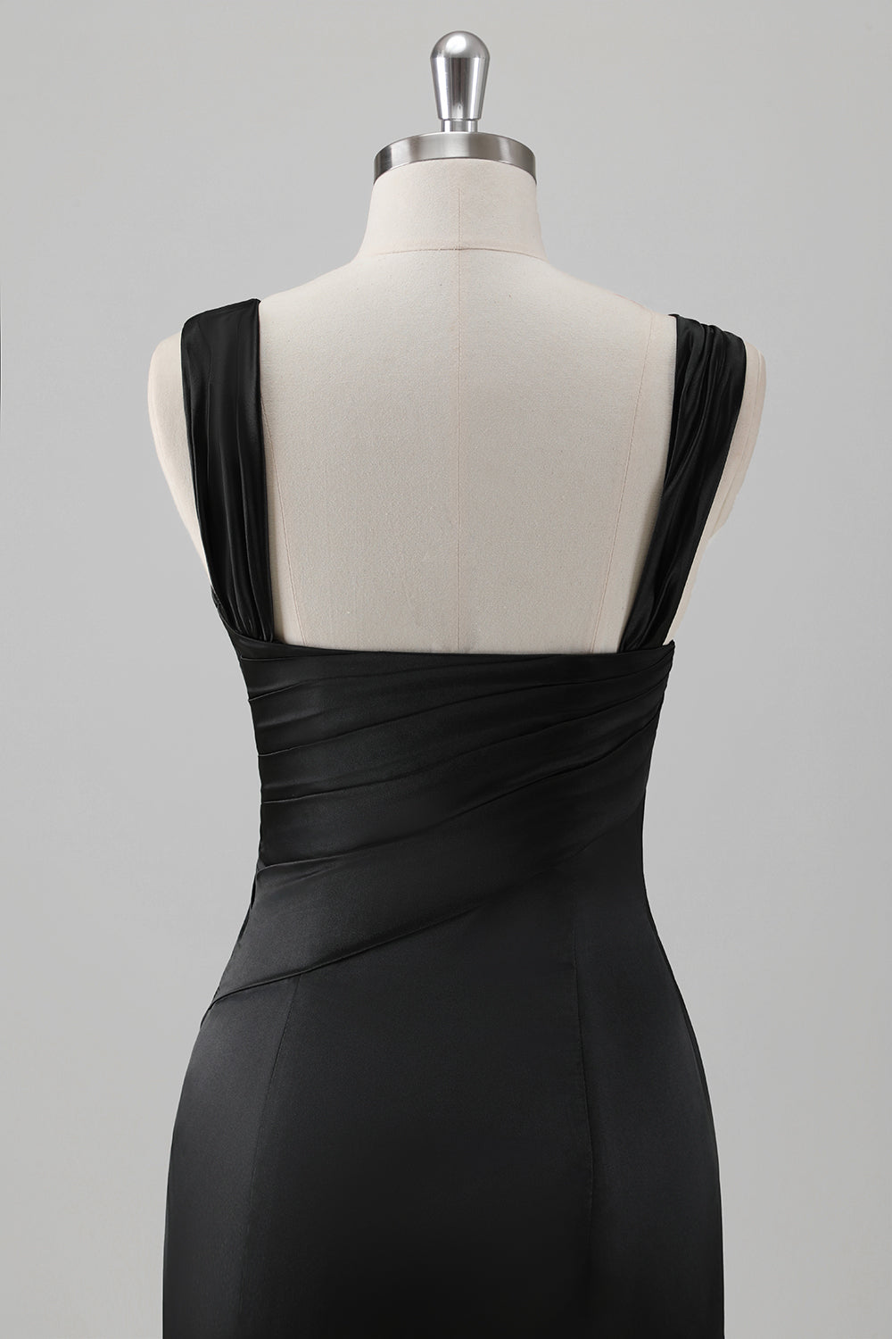 Black One Shoulder Satin Mermaid Bridesmaid Dress with Slit