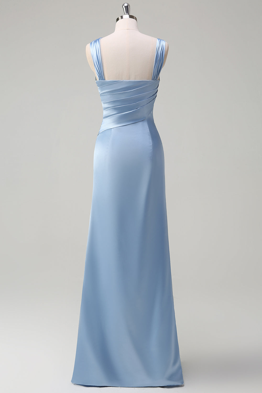 Sky Blue Pleated Satin Mermaid Bridesamid Dress with Slit