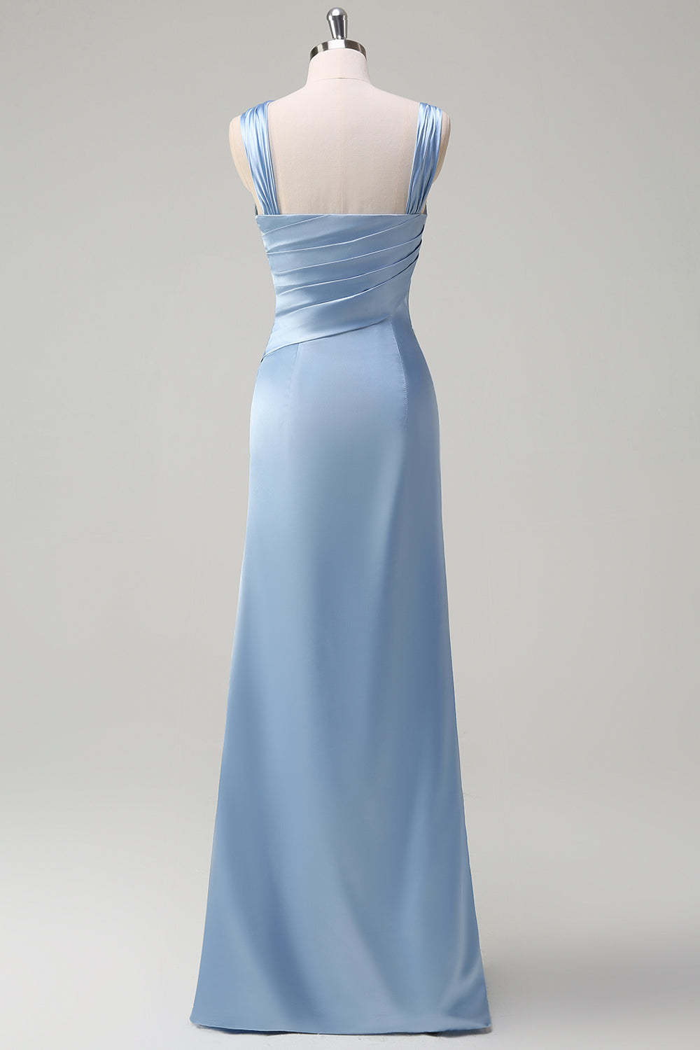 Sky Blue Pleated Satin Mermaid Bridesamid Dress with Slit
