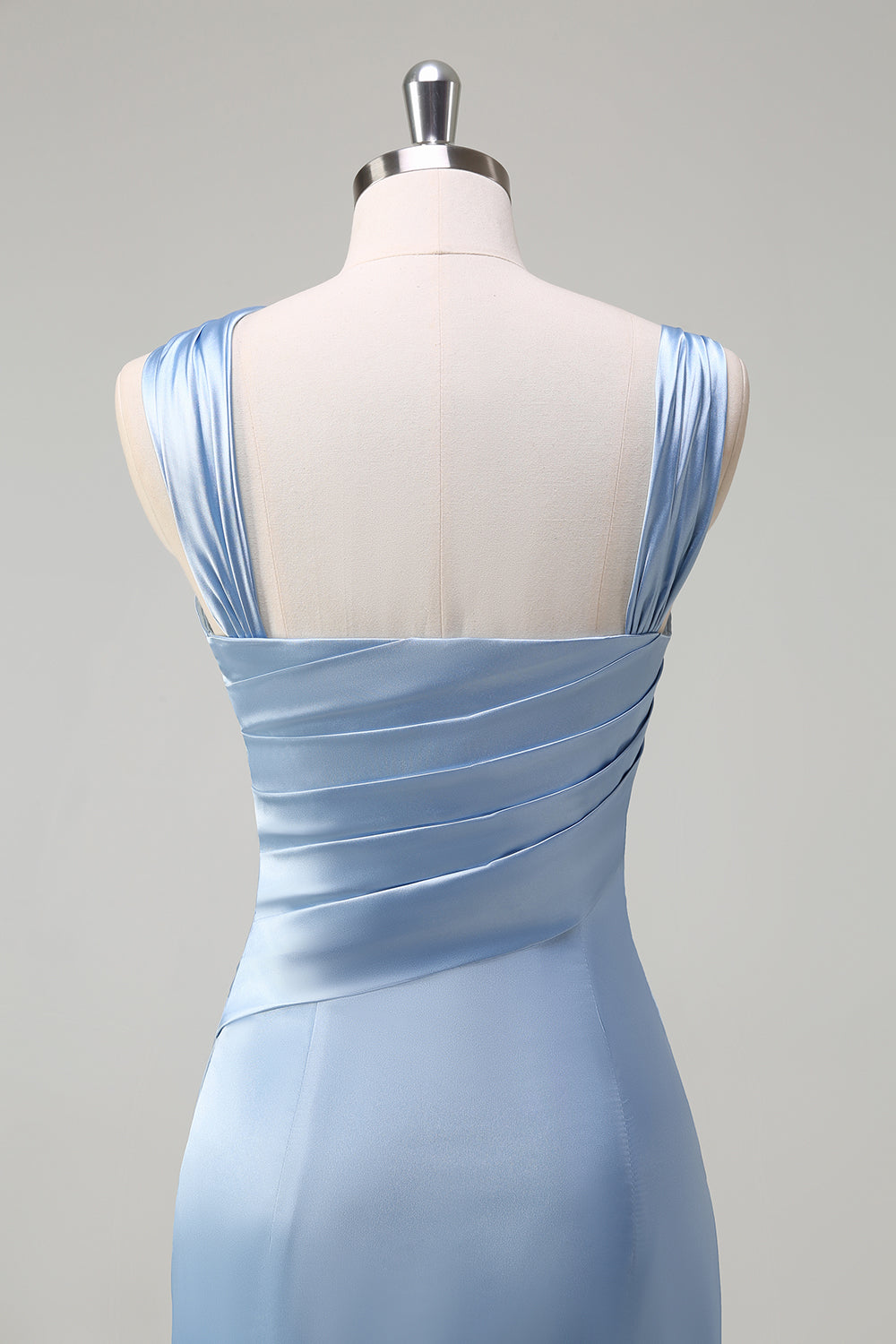 Sky Blue Pleated Satin Mermaid Bridesamid Dress with Slit