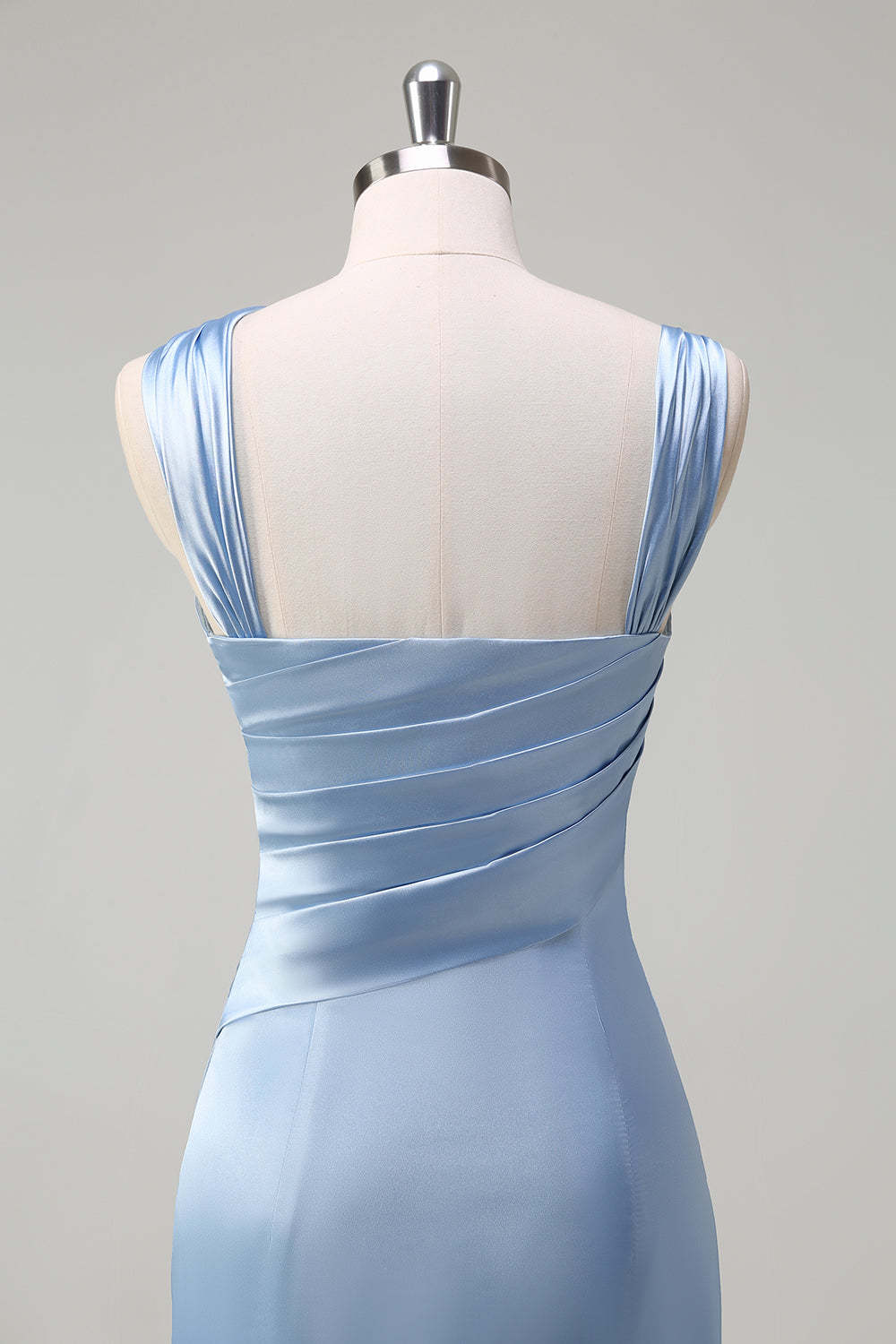 Sky Blue Pleated Satin Mermaid Bridesamid Dress with Slit