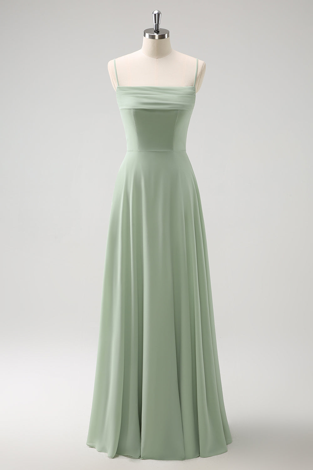 Light Green Chiffon Cold Shoulder Watteau Train Bridesmaid Dress