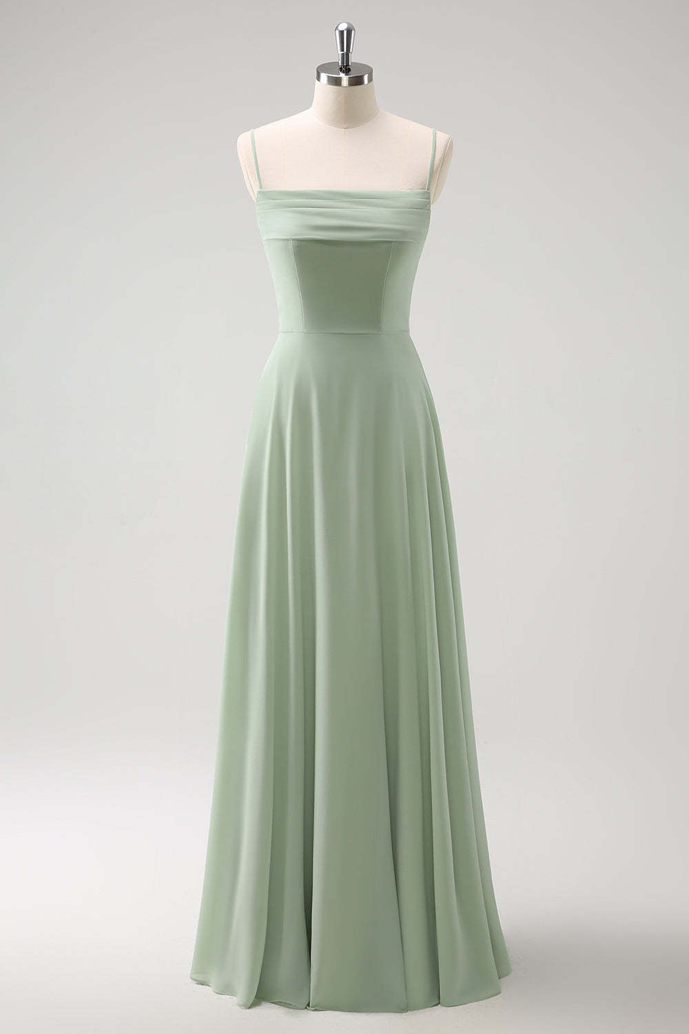Light Green Chiffon Cold Shoulder Watteau Train Bridesmaid Dress