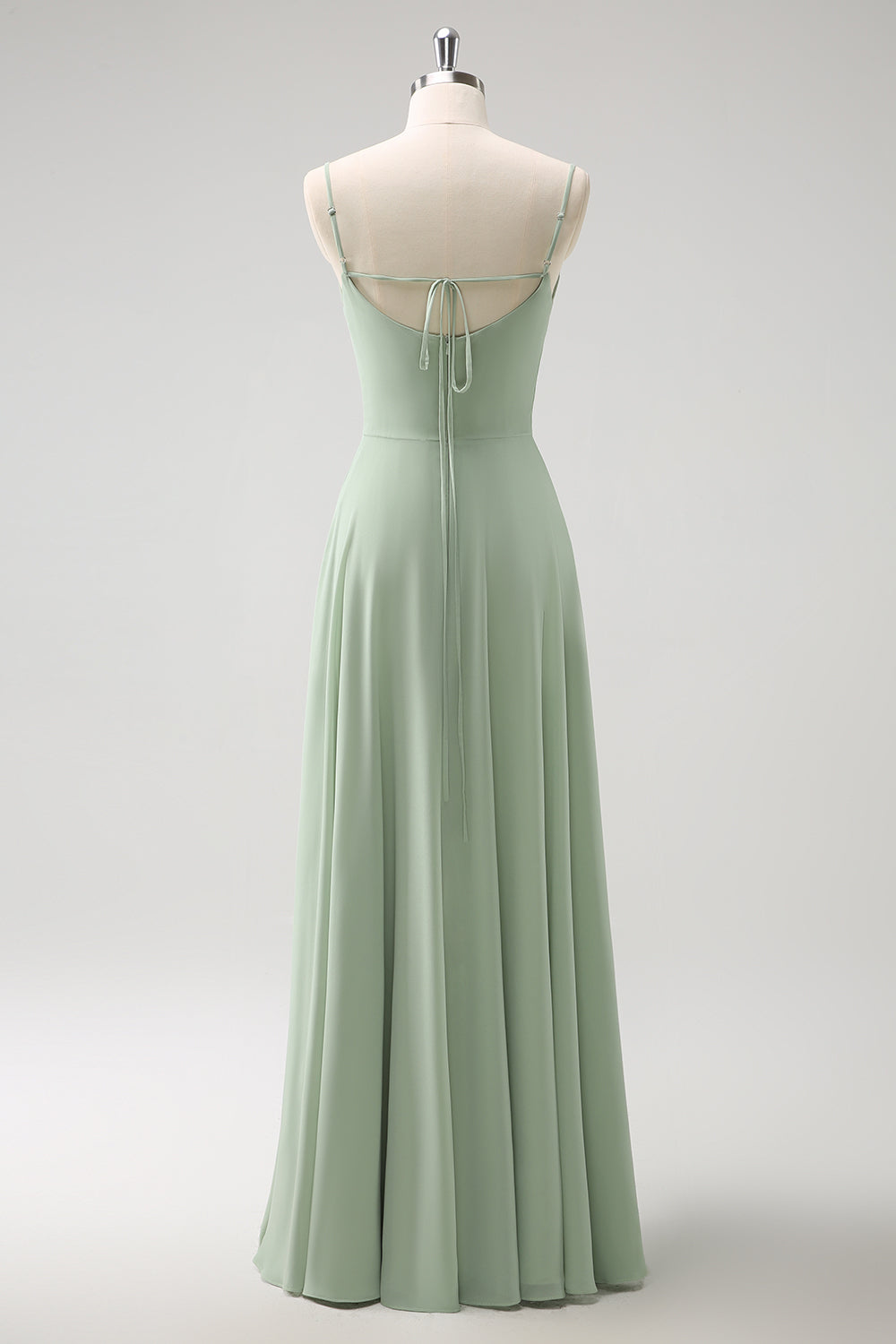Light Green Chiffon Cold Shoulder Watteau Train Bridesmaid Dress