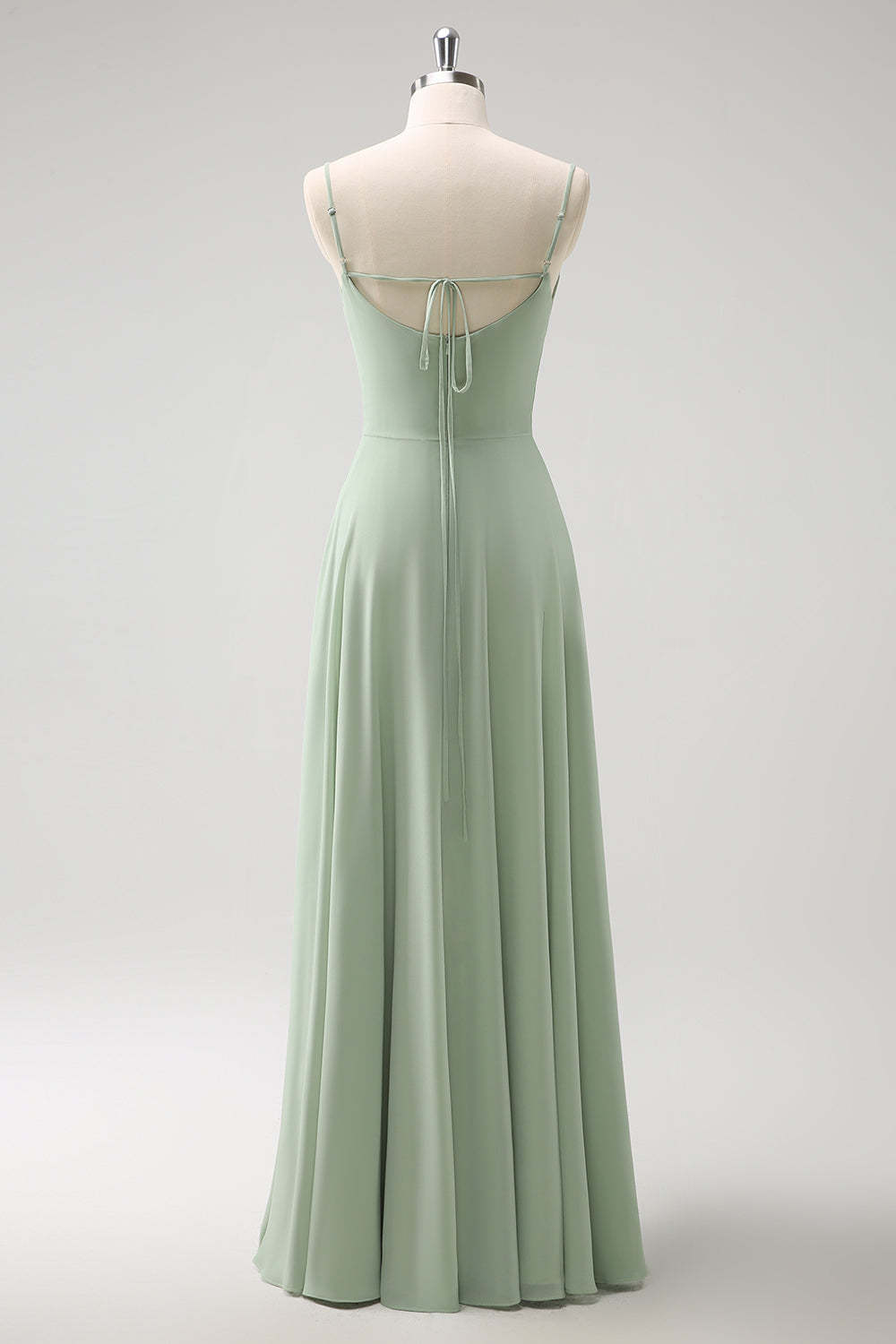 Light Green Chiffon Cold Shoulder Watteau Train Bridesmaid Dress