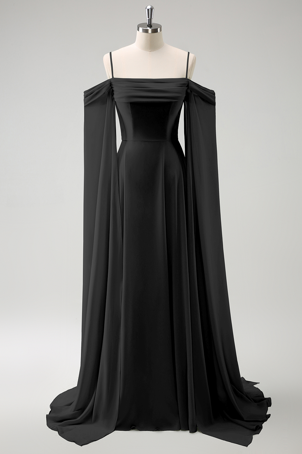 Light Green Chiffon Cold Shoulder Watteau Train Bridesmaid Dress