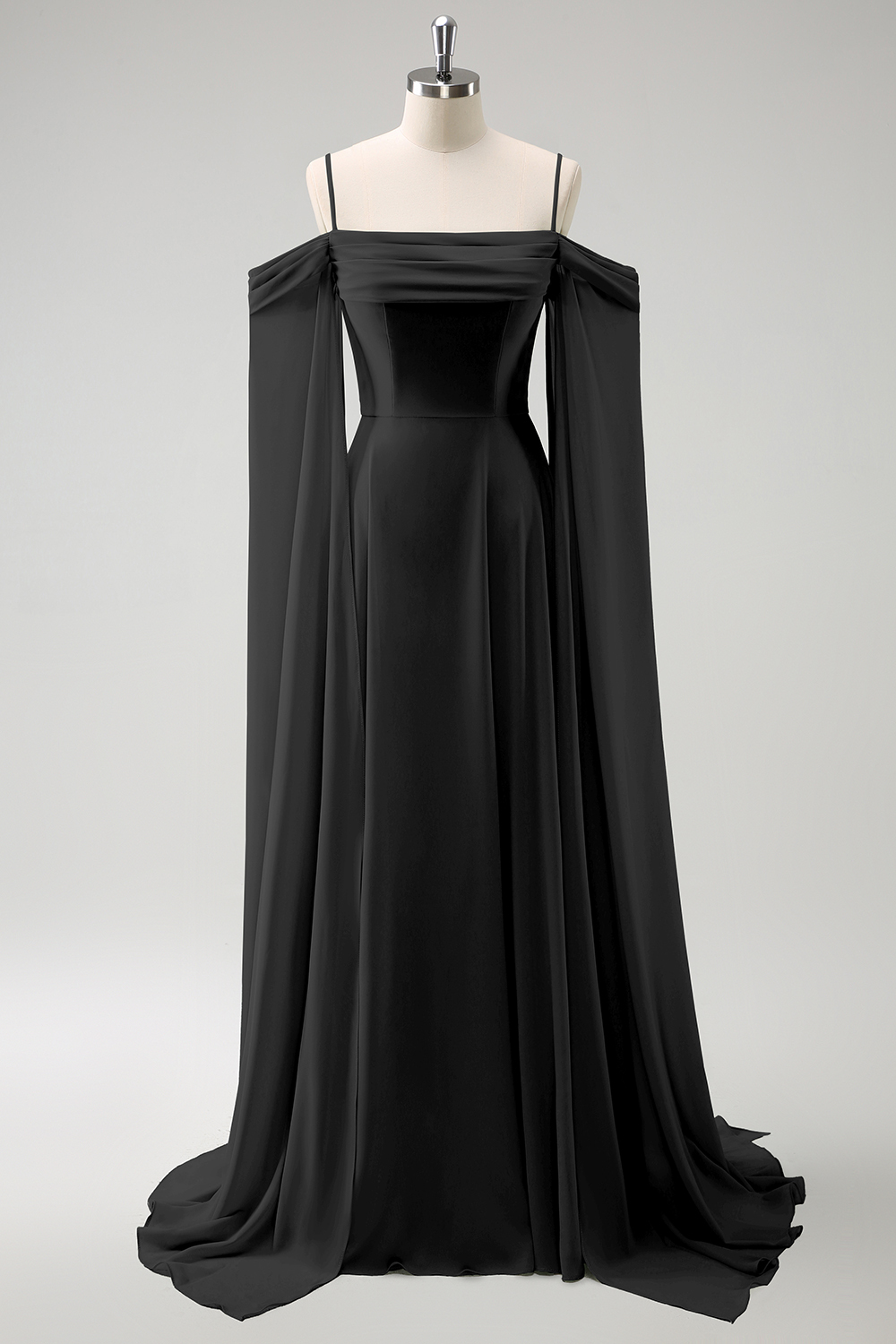 Light Green Chiffon Cold Shoulder Watteau Train Bridesmaid Dress