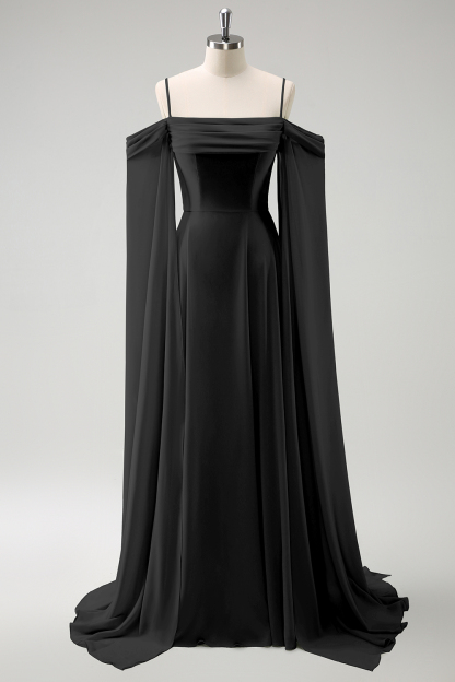 Light Green Chiffon Cold Shoulder Watteau Train Bridesmaid Dress