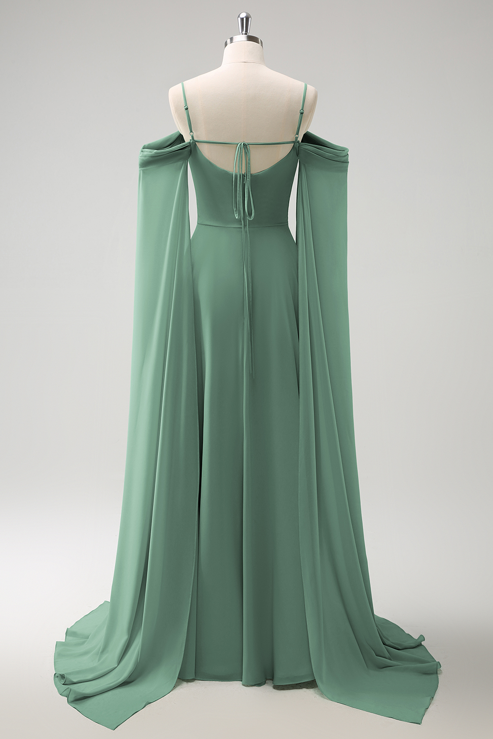 Light Green Cold Shoulder A-Line Chiffon Watteau Train Bridesmaid Dress