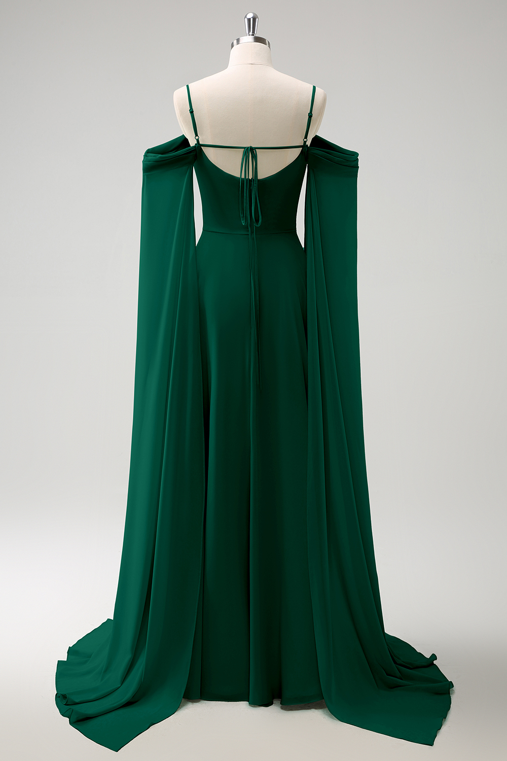 Light Green Chiffon Cold Shoulder Watteau Train Bridesmaid Dress