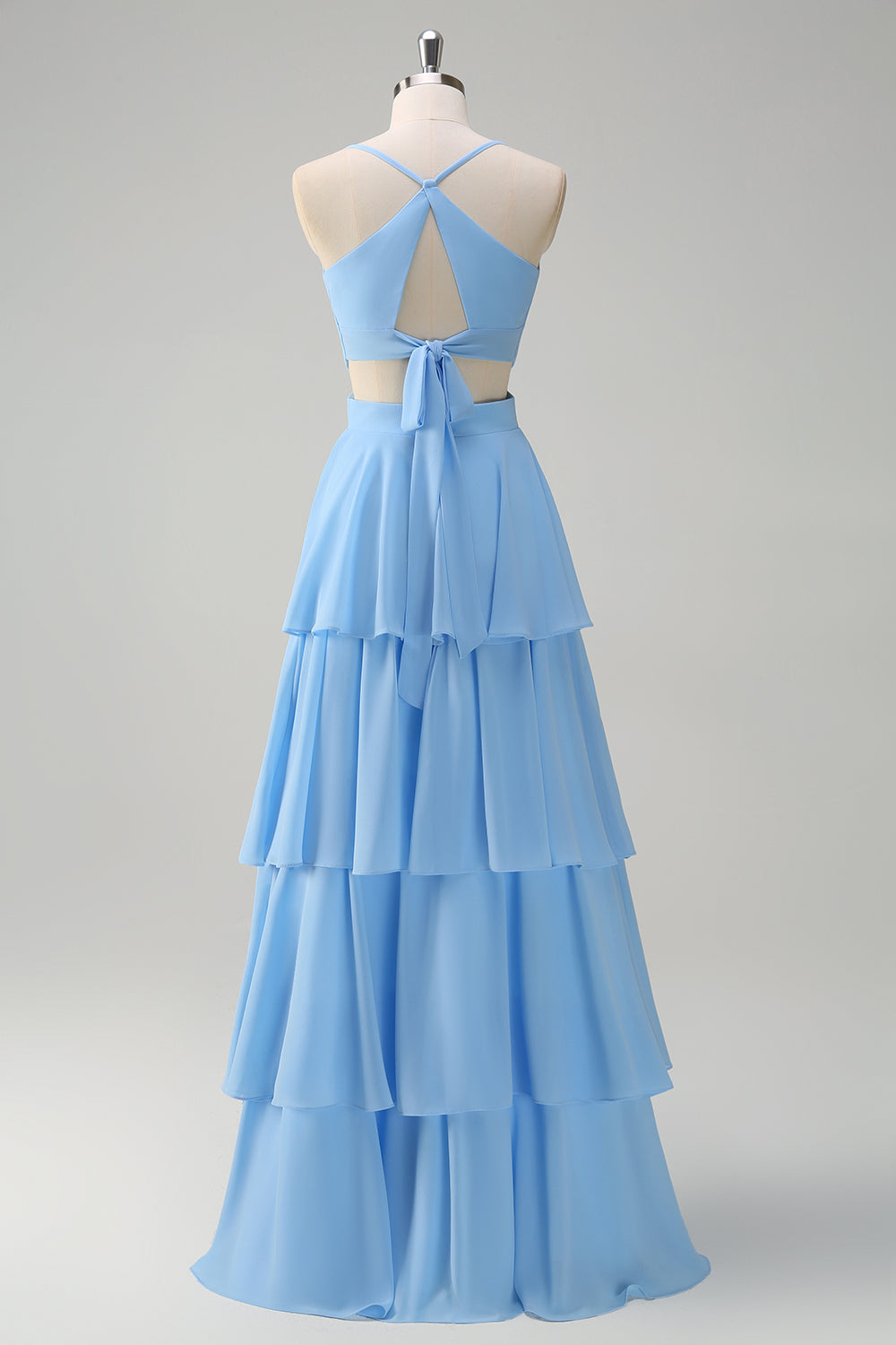 Sky Blue Cut Out Tiered Chiffon A-Line Bridesmaid Dress