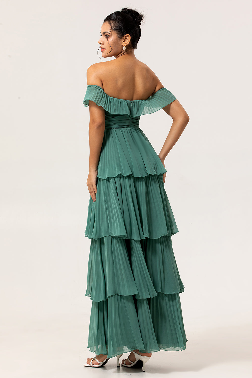 Eucalyptus Tiered Off the Shoulder Maxi Bridesmaid Dress