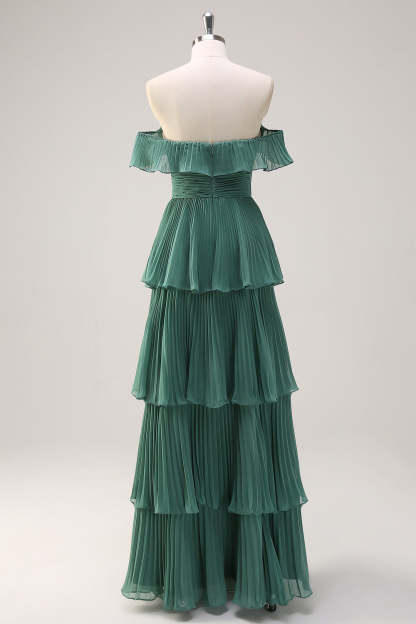 Eucalyptus Tiered Off the Shoulder Maxi Bridesmaid Dress