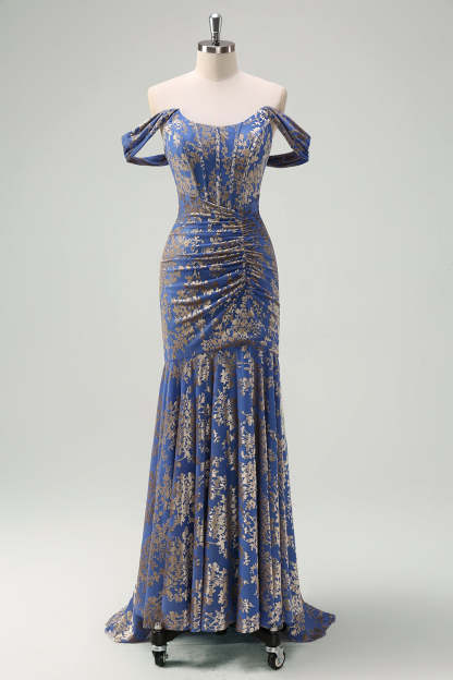 Grey Blue Mermaid Ruched Burnout Velvet Bridesmaid Dress