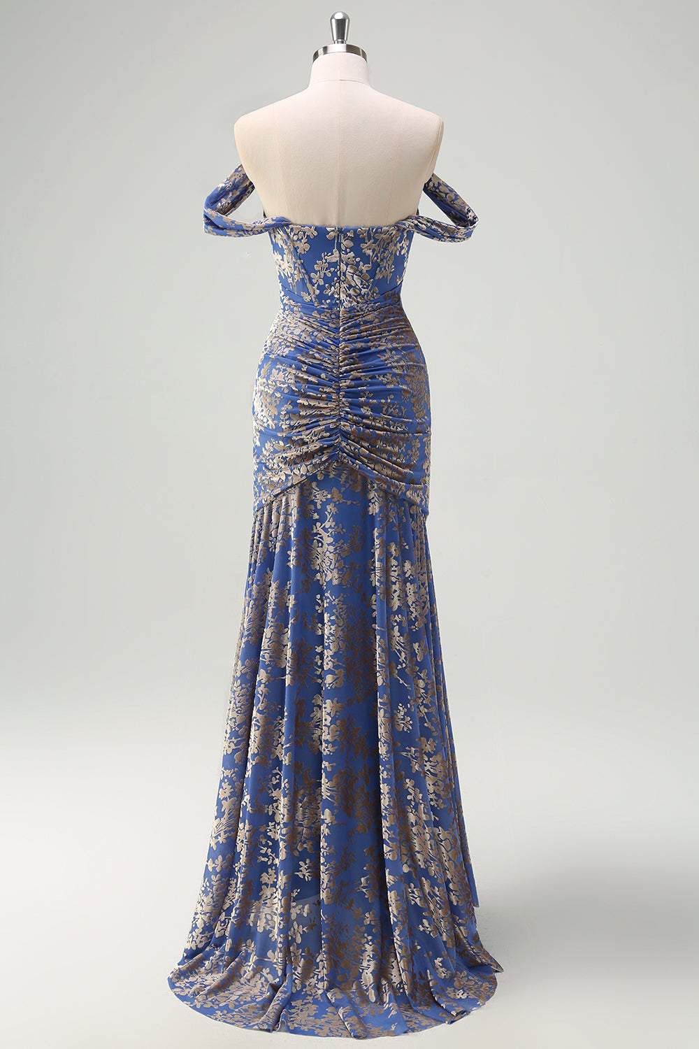 Grey Blue Mermaid Ruched Burnout Velvet Bridesmaid Dress