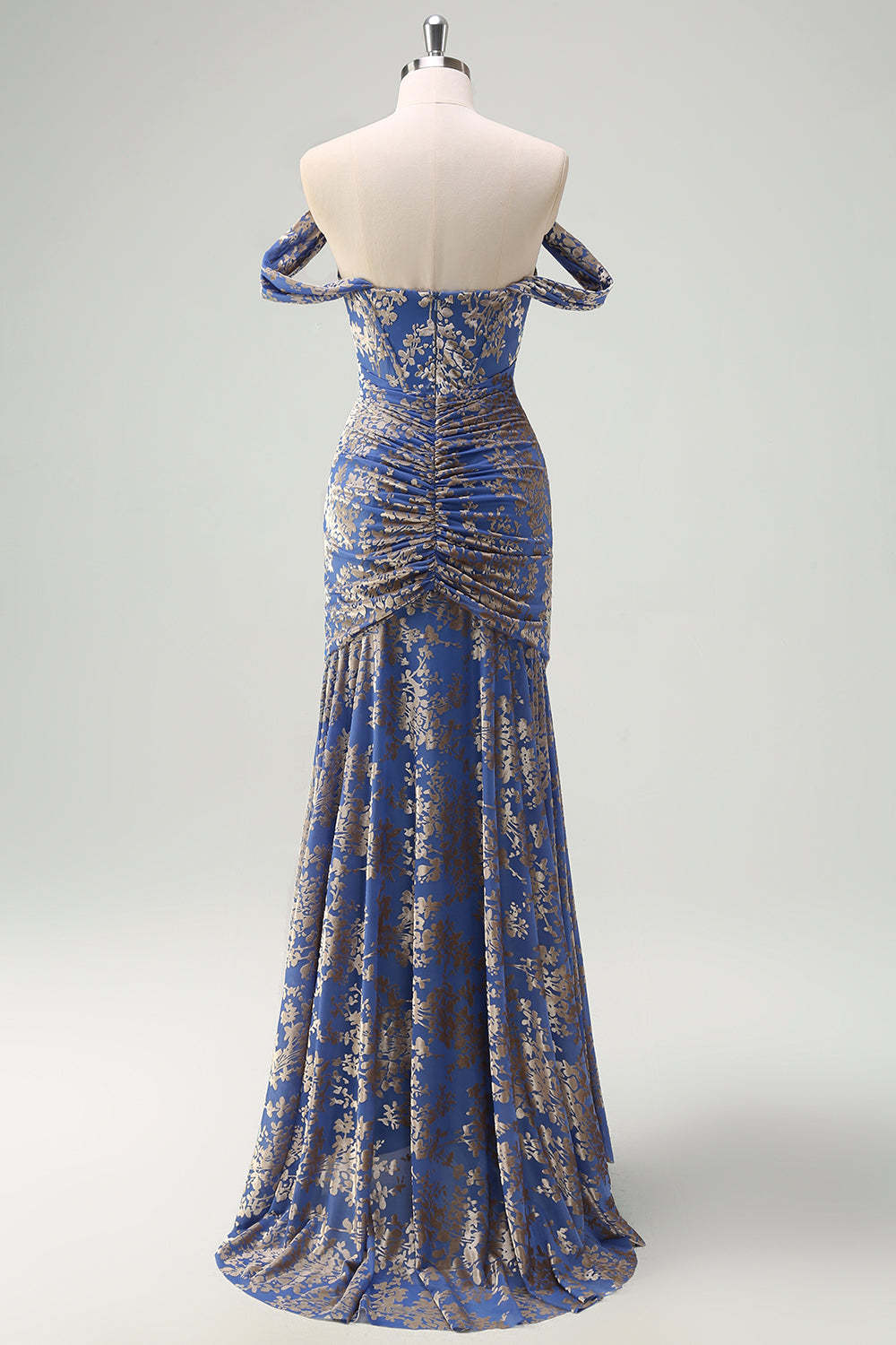 Grey Blue Mermaid Ruched Burnout Velvet Bridesmaid Dress