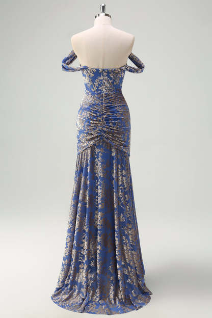 Grey Blue Mermaid Ruched Burnout Velvet Bridesmaid Dress