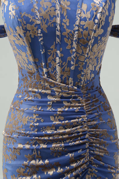 Grey Blue Mermaid Ruched Burnout Velvet Bridesmaid Dress