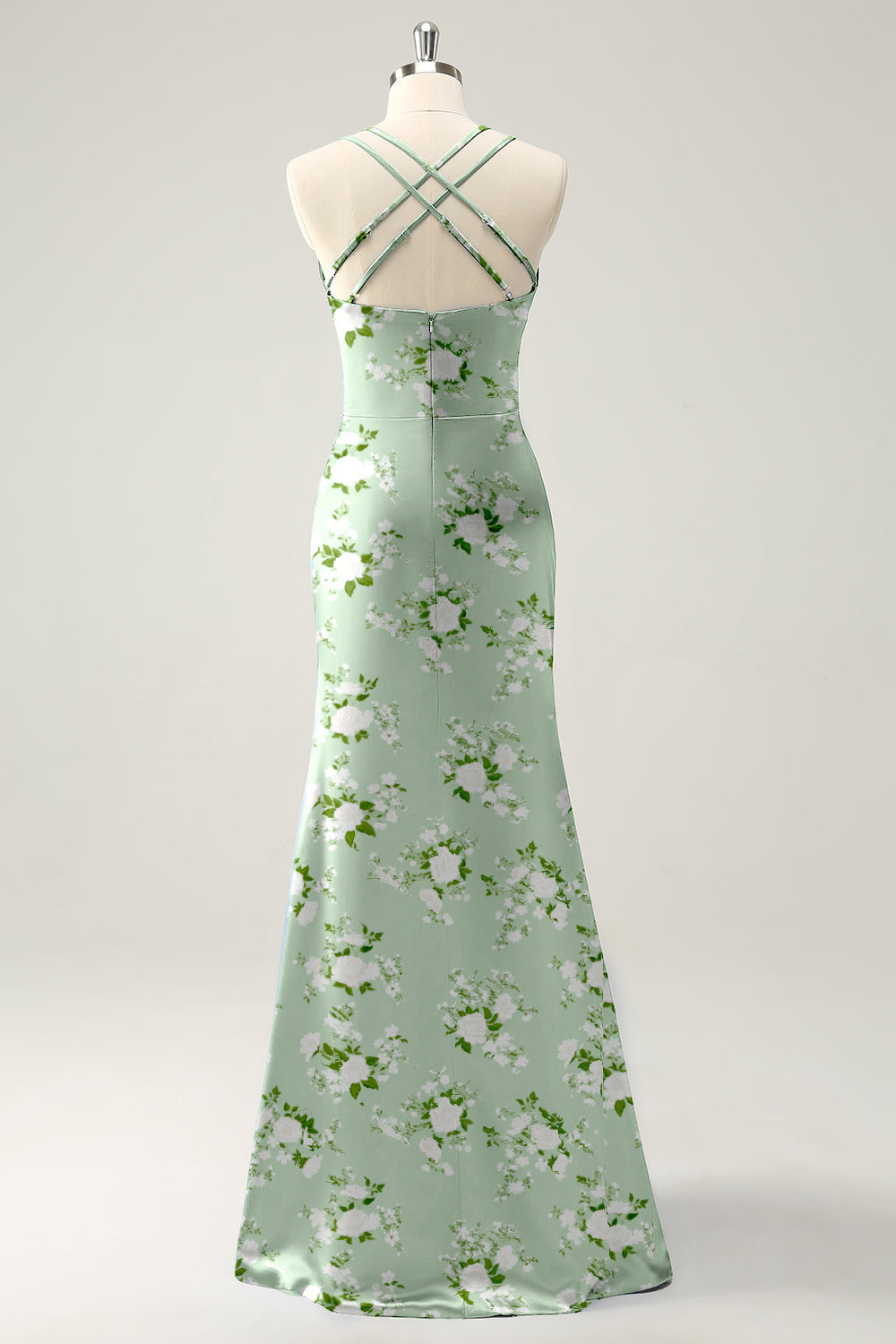 Navy Bloom V-Neck Mermaid Floral Bridesmaid Dress with Slit