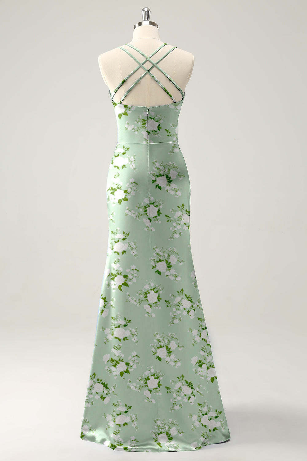 Navy Bloom V-Neck Mermaid Floral Bridesmaid Dress with Slit