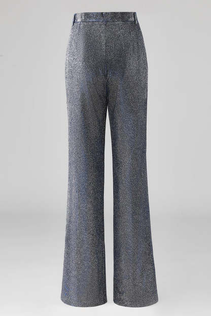 Glitter 2 Piece Grey Blue Deep V Neck Fitted Women Suits