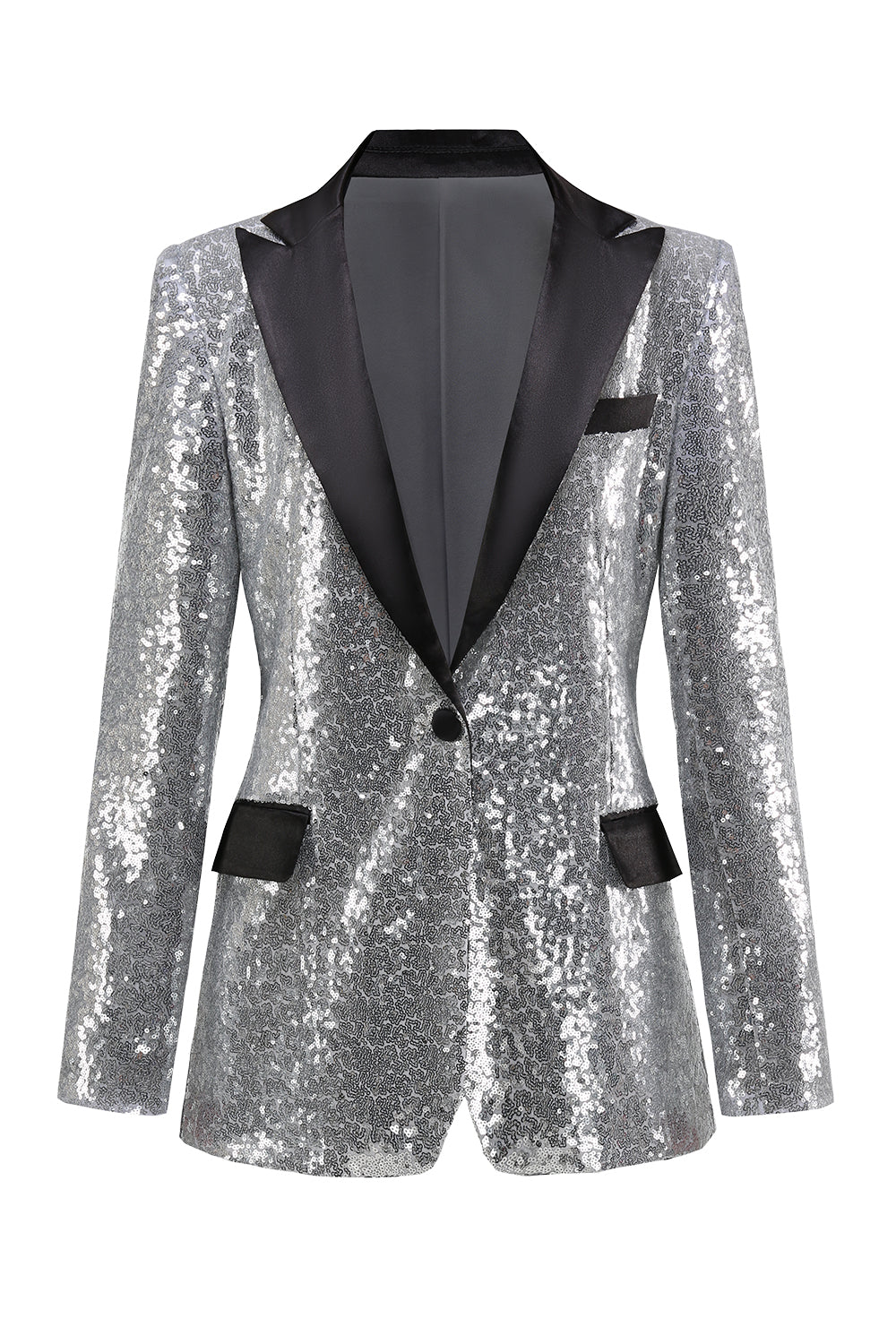 Silver Notched Lapel Sequined Women's Party Blazer