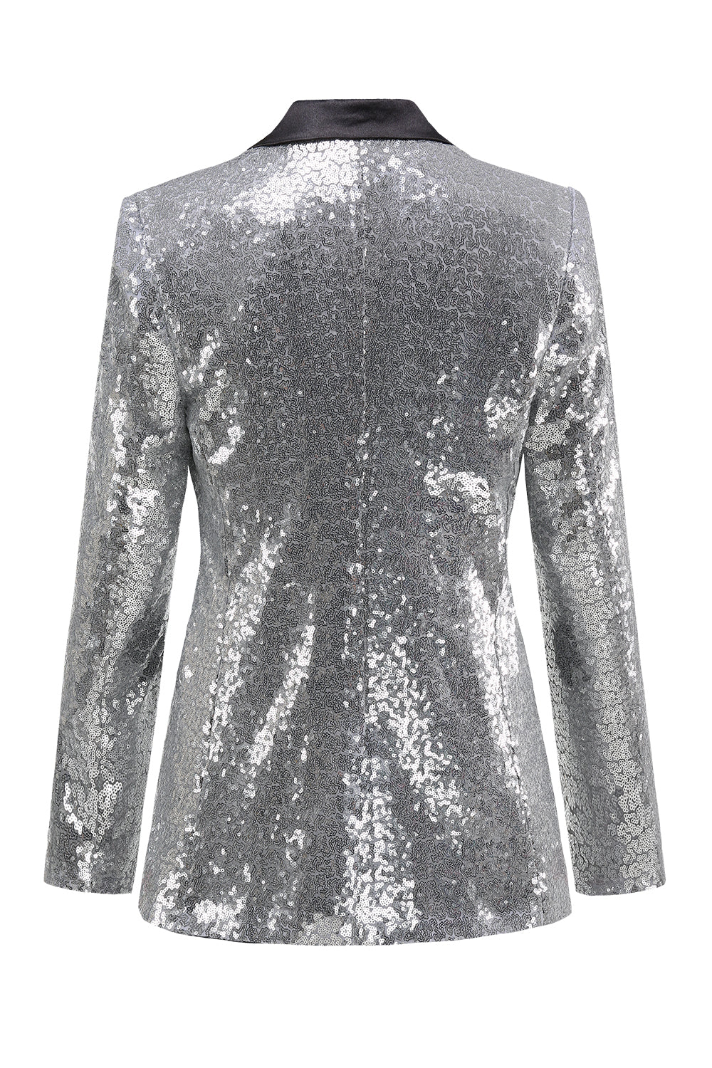 Silver Notched Lapel Sequined Women's Party Blazer