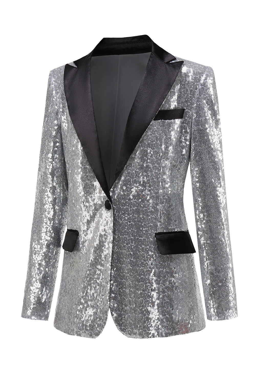 Silver Notched Lapel Sequined Women's Party Blazer