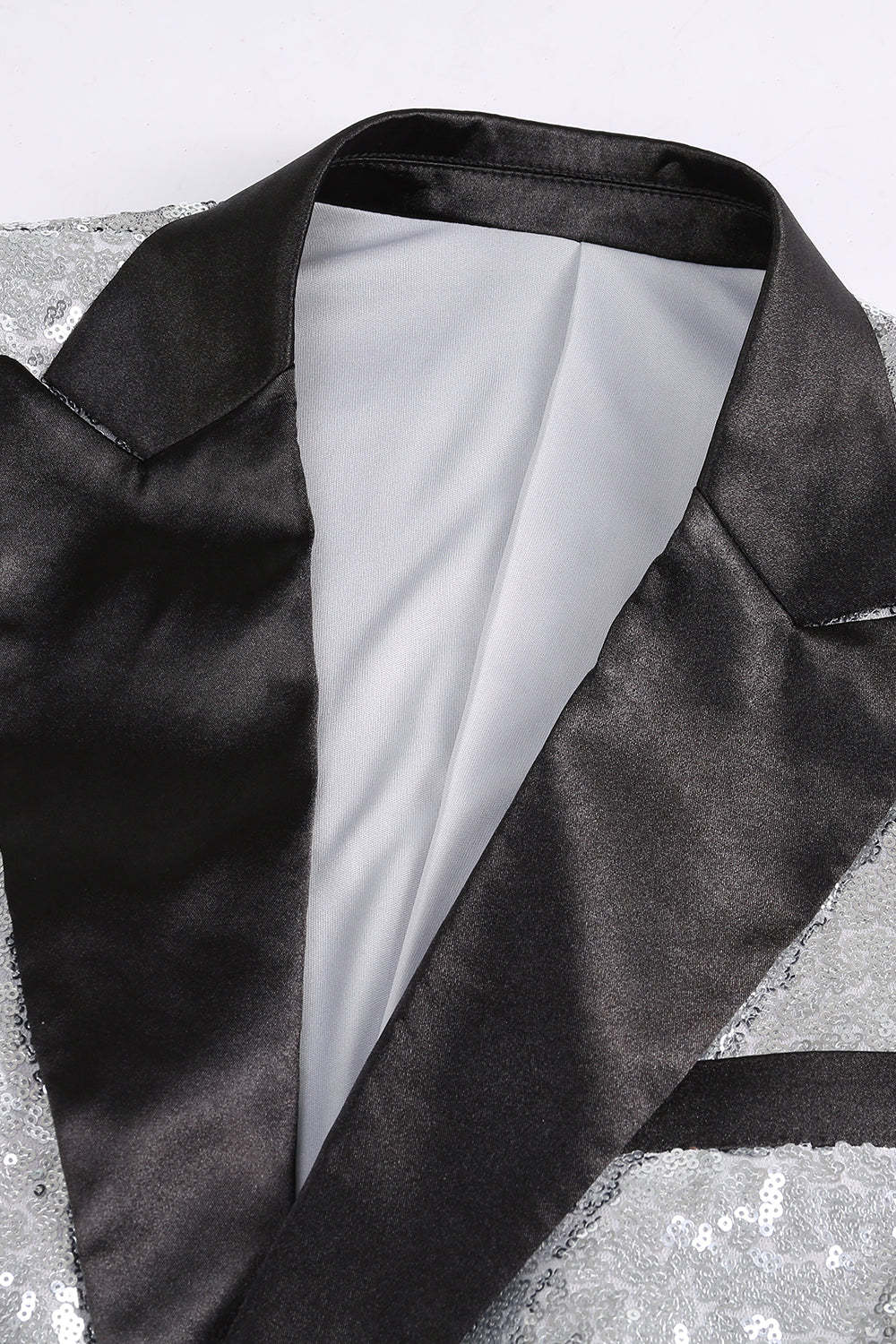 Silver Notched Lapel Sequined Women's Party Blazer
