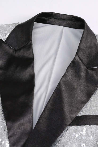 Silver Notched Lapel Sequined Women's Party Blazer