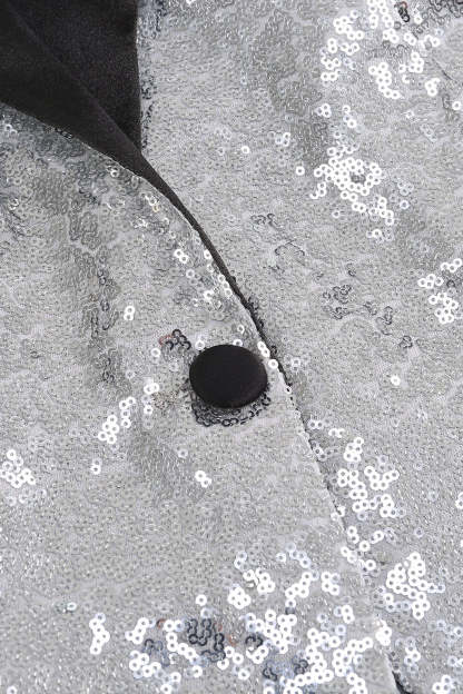 Silver Notched Lapel Sequined Women's Party Blazer