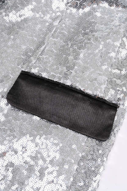 Silver Notched Lapel Sequined Women's Party Blazer