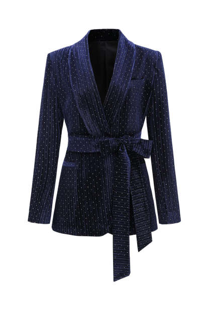 2 Pieces Shawl Lapel Navy Women's Suits with Belt
