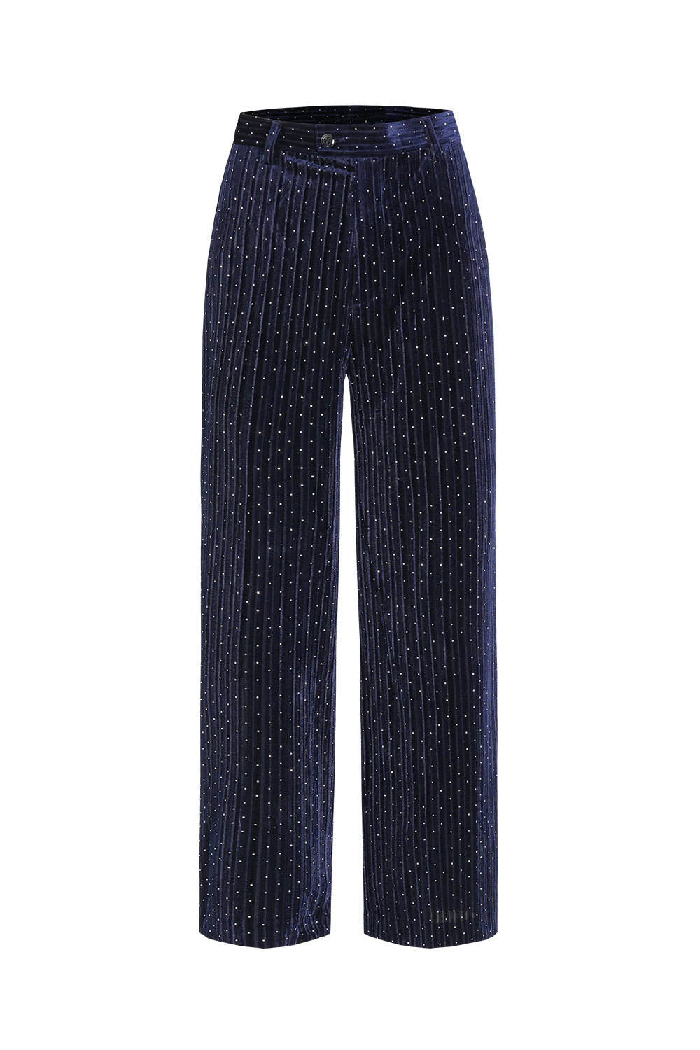 Navy Velvet Shawl Lapel Rhinestone Women's Suits with Belt