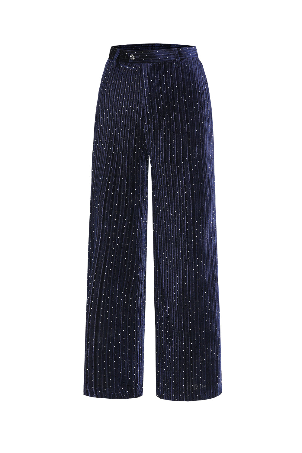 Navy Velvet Shawl Lapel Rhinestone Women's Suits with Belt