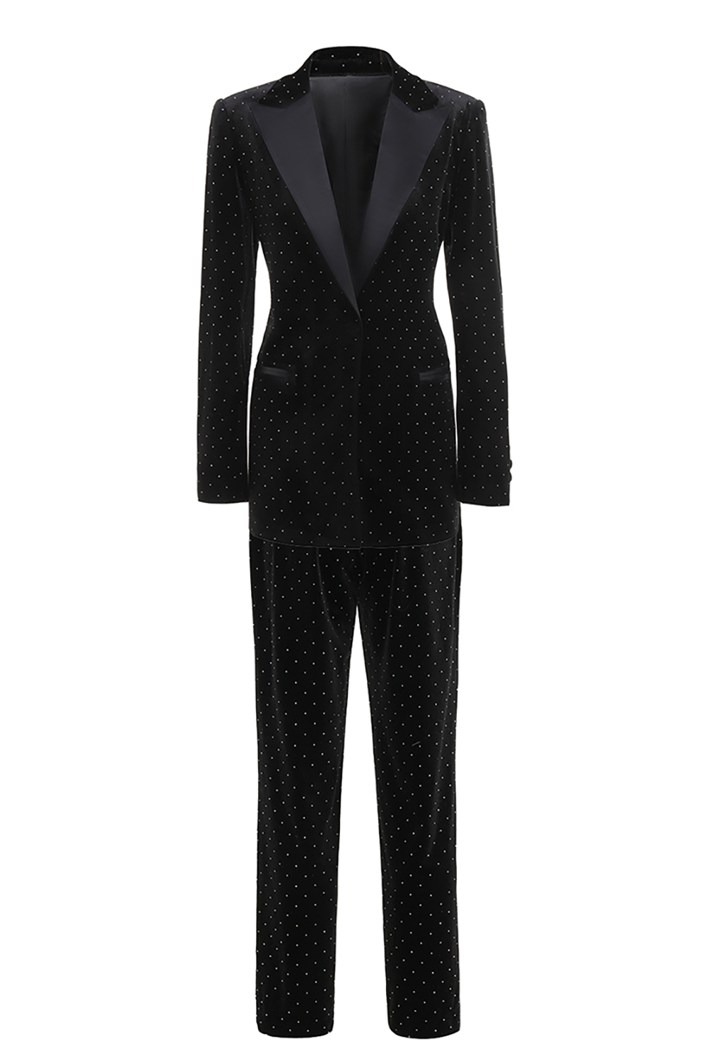 Black 2 Piece Slim Fitted Women Suits with Rhinestones