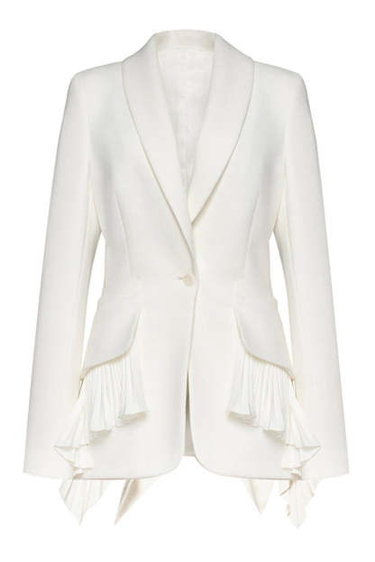 Black Long Sleeves Shawl Lapel Ruffled Women's Blazer