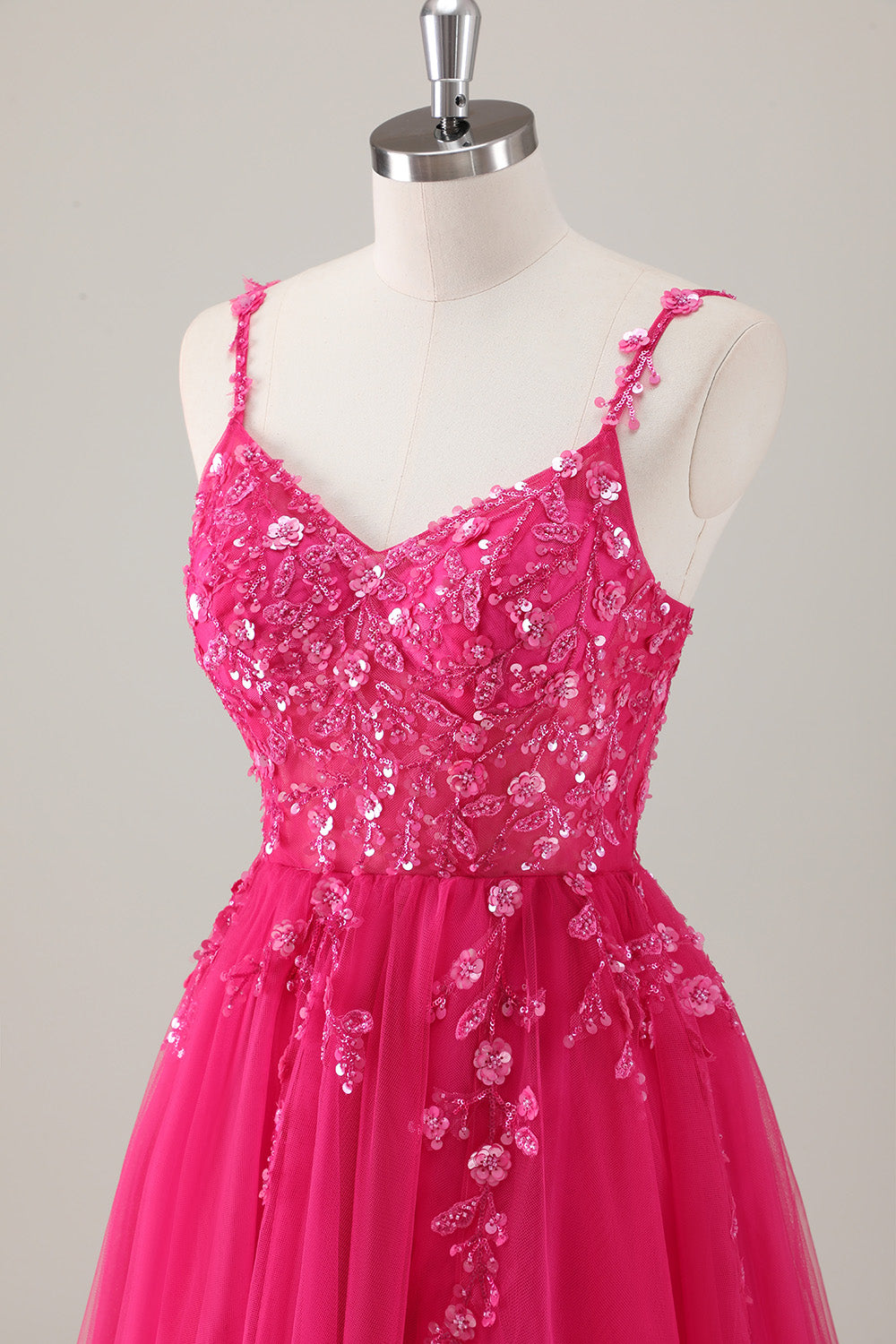 Sparkly Purple A-Line Slit Long Prom Dress with Appliques