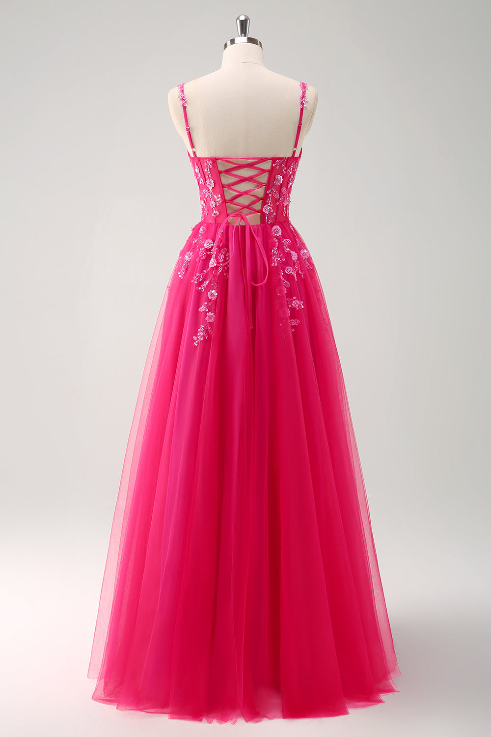 Blush Spaghetti Straps Applique A-Line Prom Dress with Sequins