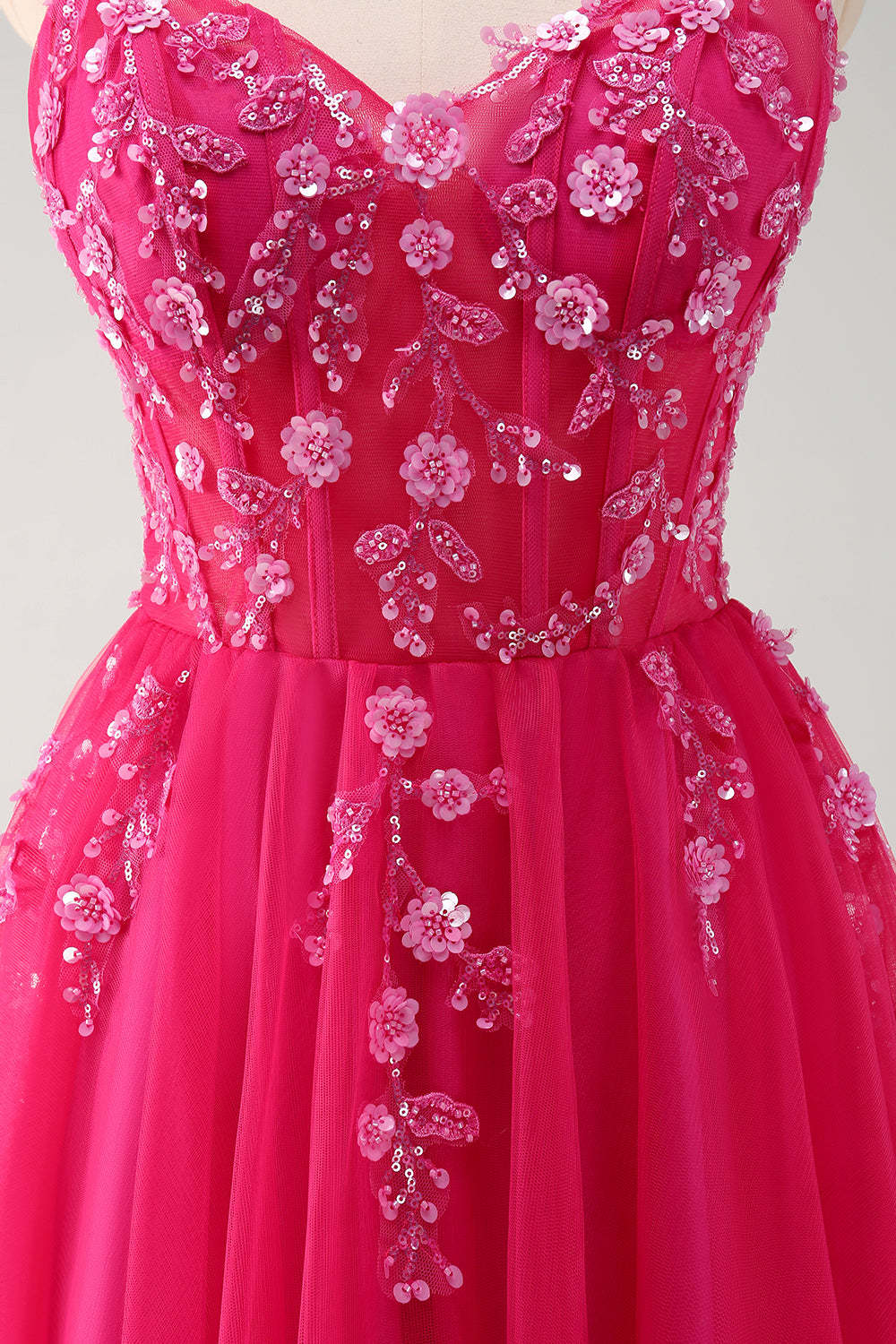 Blush Spaghetti Straps Applique A-Line Prom Dress with Sequins