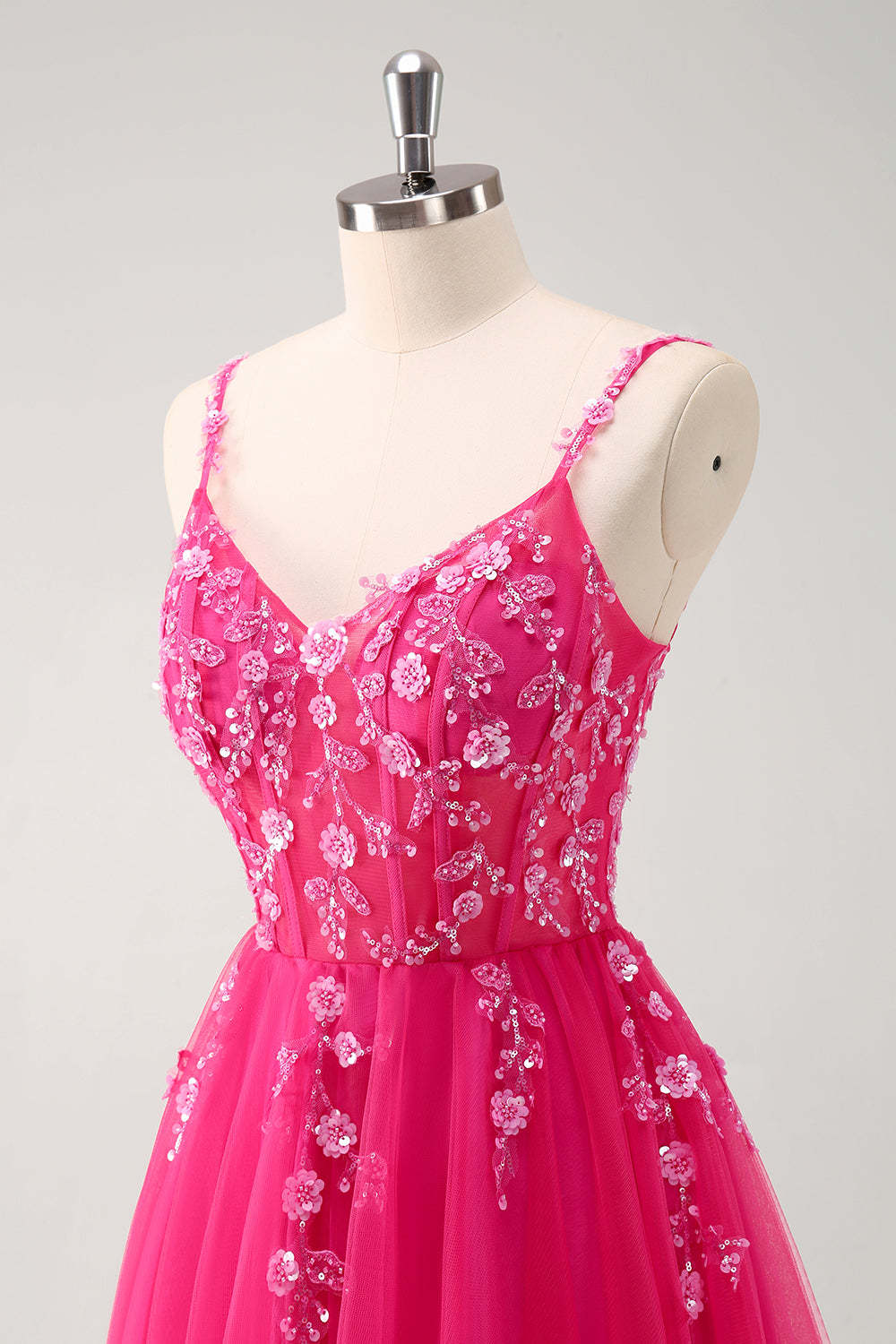 Blush Spaghetti Straps Applique A-Line Prom Dress with Sequins