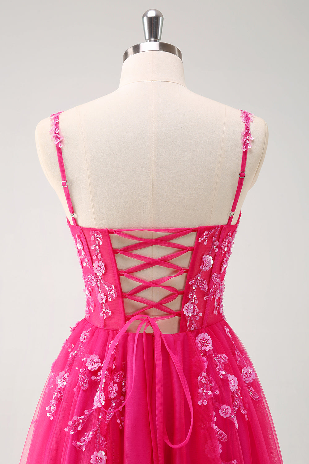 Blush Spaghetti Straps Applique A-Line Prom Dress with Sequins