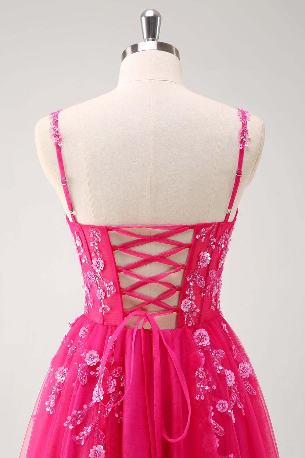 Blush Spaghetti Straps Applique A-Line Prom Dress with Sequins