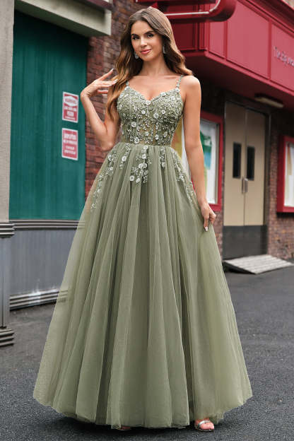 Green Corset Applique A-Line Prom Dress with Sequins