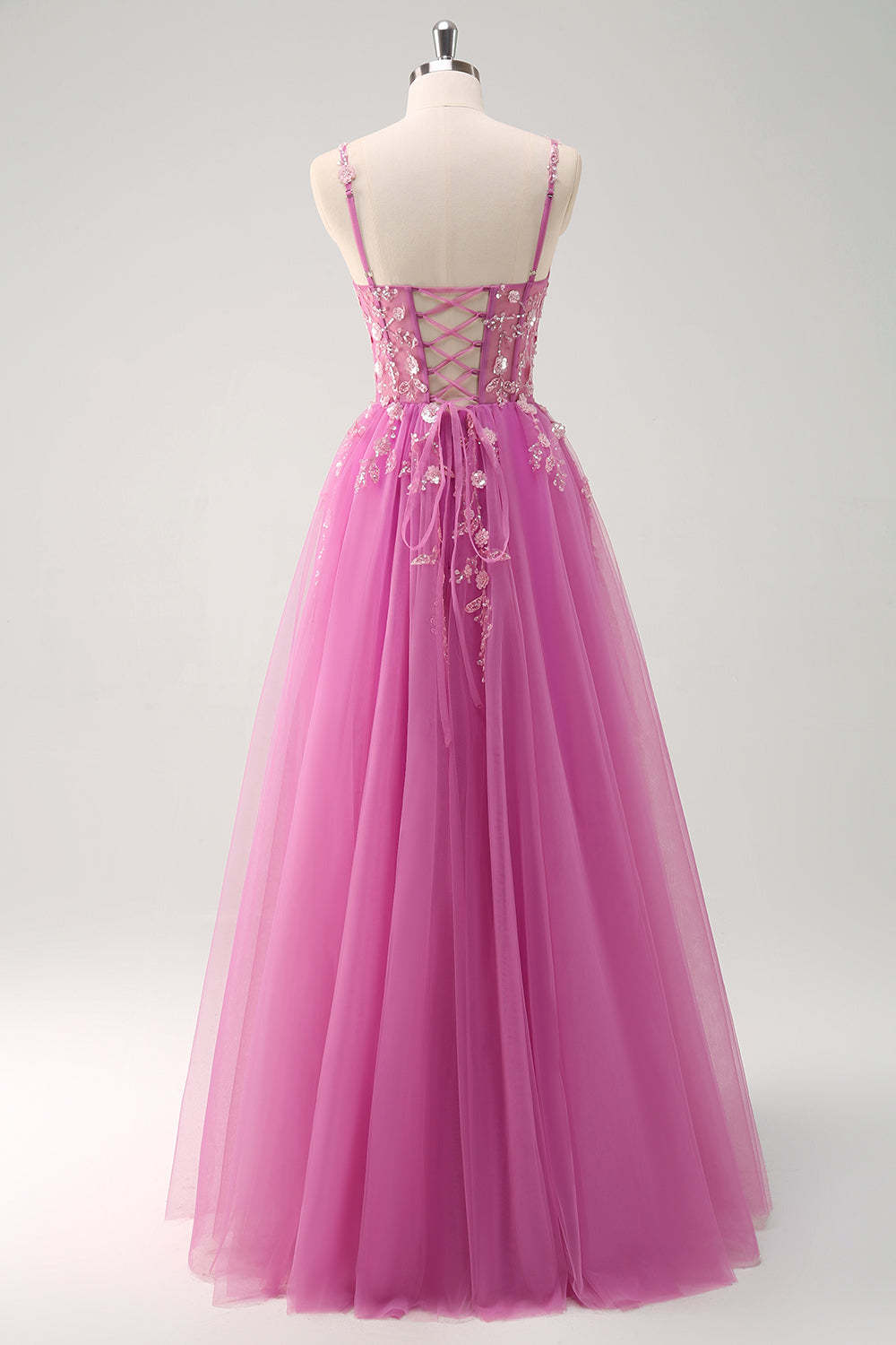 Blush Spaghetti Straps Applique A-Line Prom Dress with Sequins